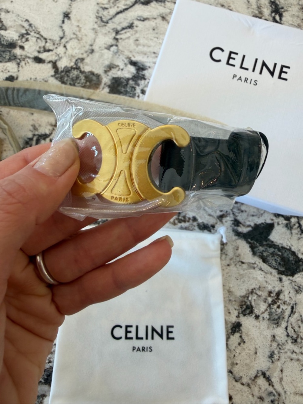 Black Belt with Gold Triomphe Buckle - Picture 4 of 7